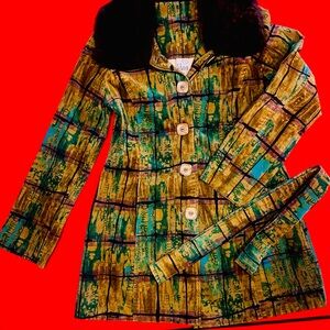 Vintage M.L. Malik Colorful  Women's Jacket with fur collar